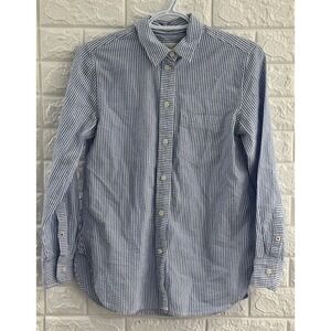 J CREW WOMENS BLOUSE‎ SIZE 2 CLASSIC BLUE STRIPPED BUTTON FRONT LONG SLEEVE
